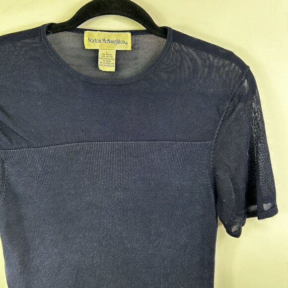 Norton McNaughton vintage black short sleeve mesh and‎ ribbed blouse size large - Picture 2 of 9